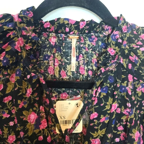 FREE PEOPLE Meant To Be Floral Print Prairie Cottagecore Boho Blouse Top - Picture 8 of 10